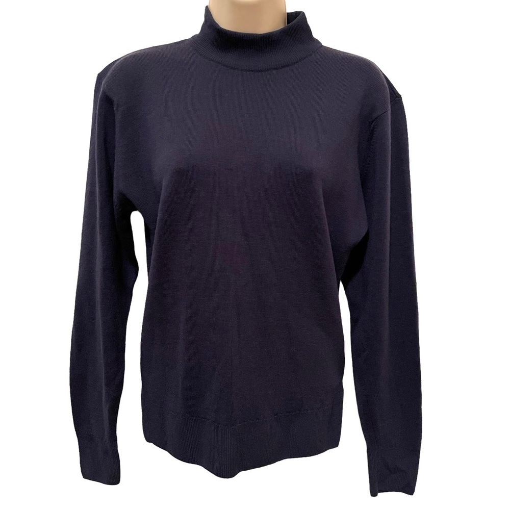 Vintage NWOT Windsor House 100% New Wool Mock Turtleneck Sweater Navy Blue